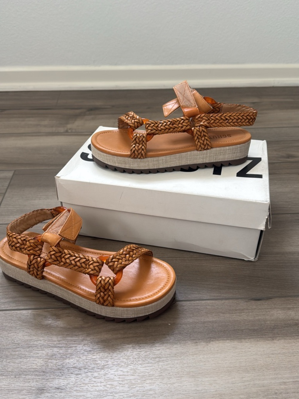 SCHUTZ Braided Tan Platform Sandals